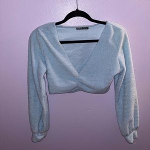 Light blue fluffy crop top